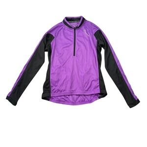 Canari Cycling Jersey Long Sleeve Purple Black Quarter Zip Mock Neck Reflective